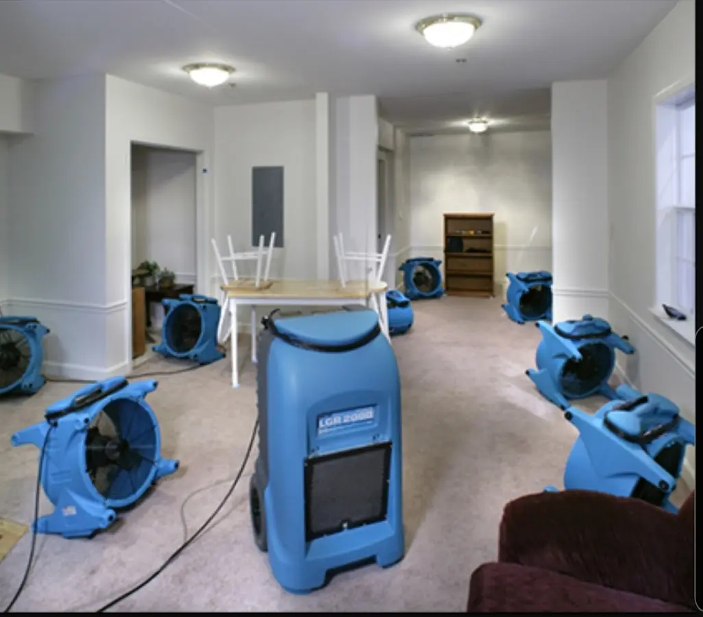 Air movers and dehumidifier setup for Water Damage Restoration in South San Gabriel